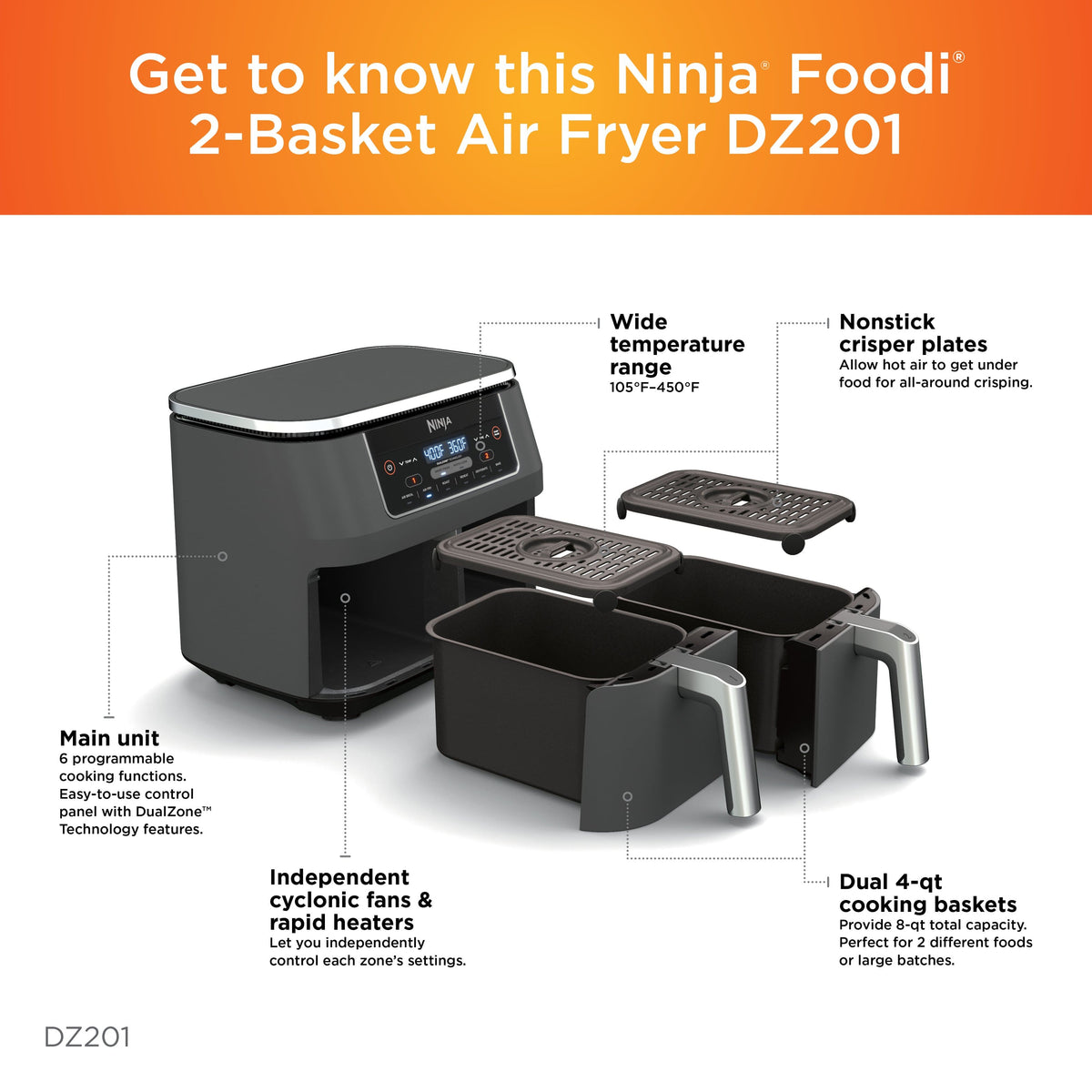 DualZone 6-in-1 8-Qt Air Fryer – Black