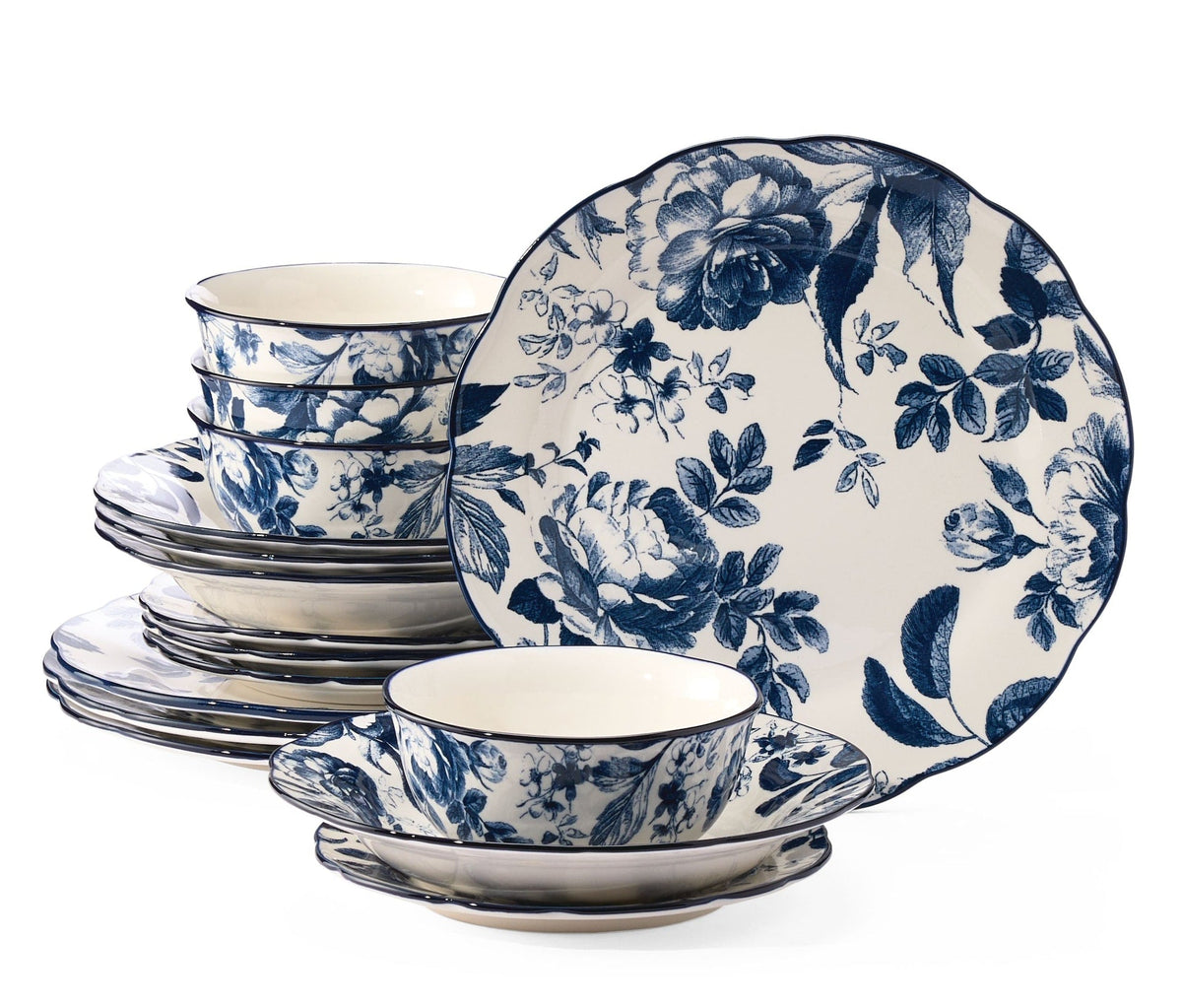 Augusta Stoneware Dinnerware Set, Serves 4, 16-pc, Blue Floral