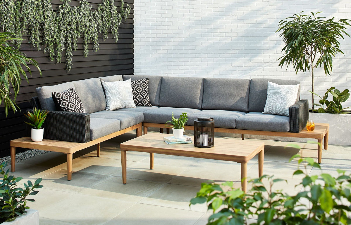 Edenvale Aluminum Frame & Wicker Faux Wood Finish Outdoor/Patio Sectional Set, 4-pc
