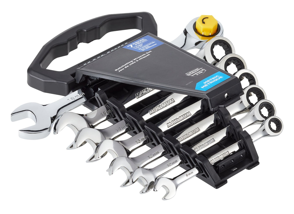 Ratcheting Wrench Set, Metric, Nickel-Chrome Plating, 7-pc