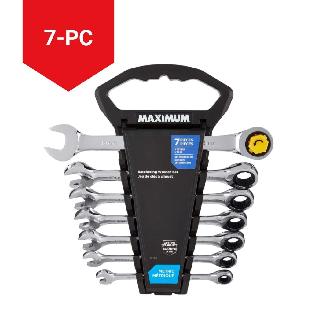 Ratcheting Wrench Set, Metric, Nickel-Chrome Plating, 7-pc