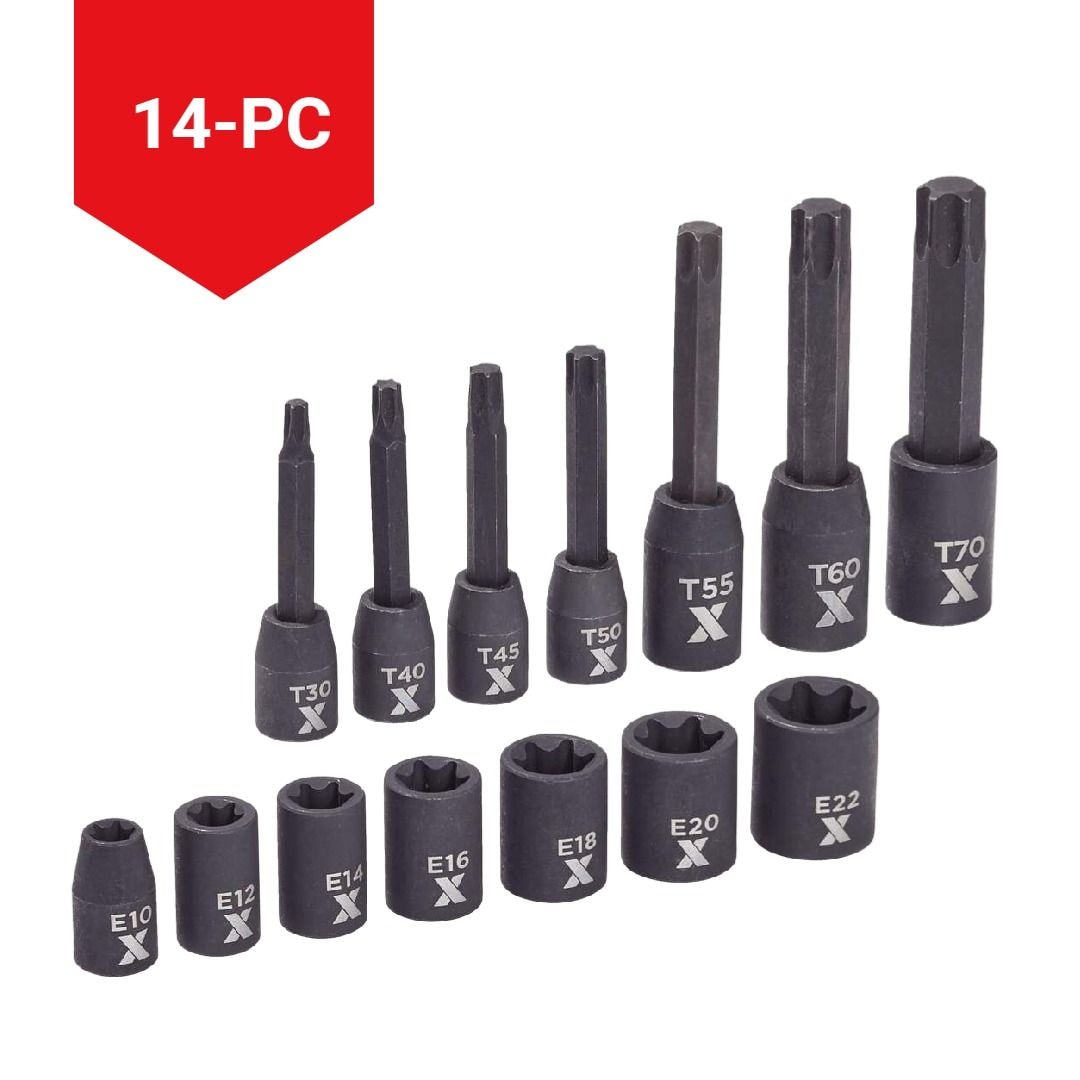 Star-drive & E-Star-drive Impact Bit Socket Set, 14-pc, SAE/Metric