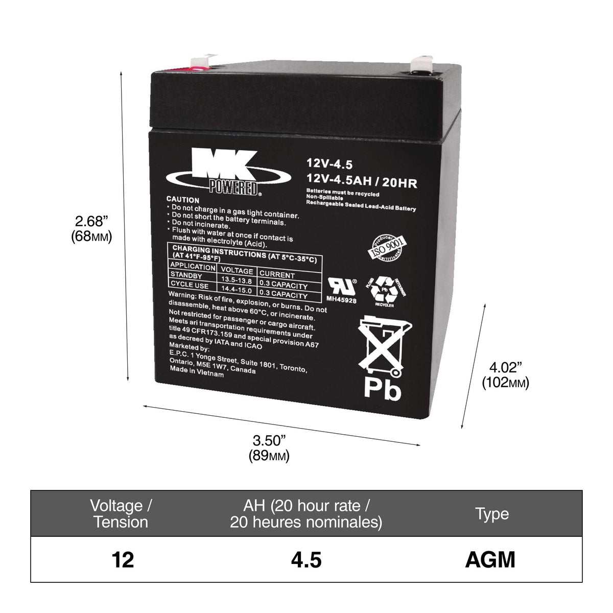 Group Size 51R Battery, 450 CCA