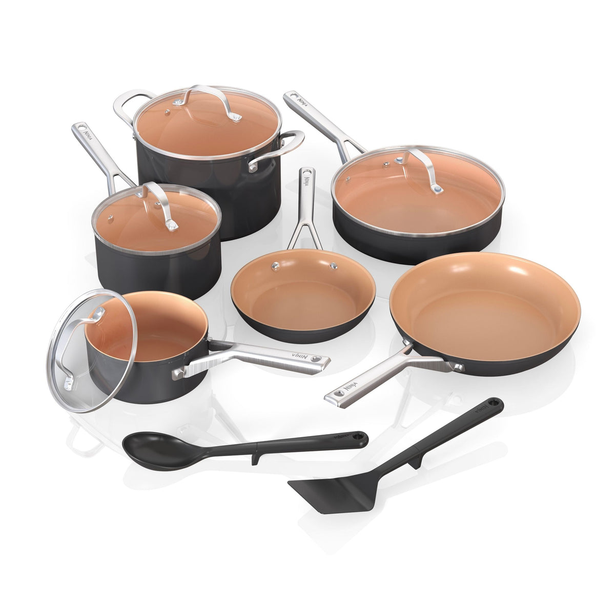 Extended Life Essential Ceramic Cookware Set, 12-pc, Dark Grey