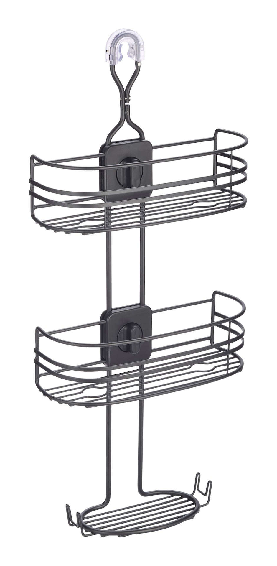 Adjustable Rust-Resistant 4-Way Shower Caddy with Lock Top, Matte Black