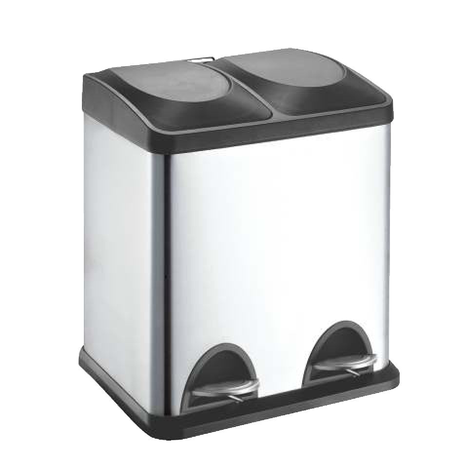 Stainless Steel Rectangular 2-Compartment Garbage Can, 2 x 15-L