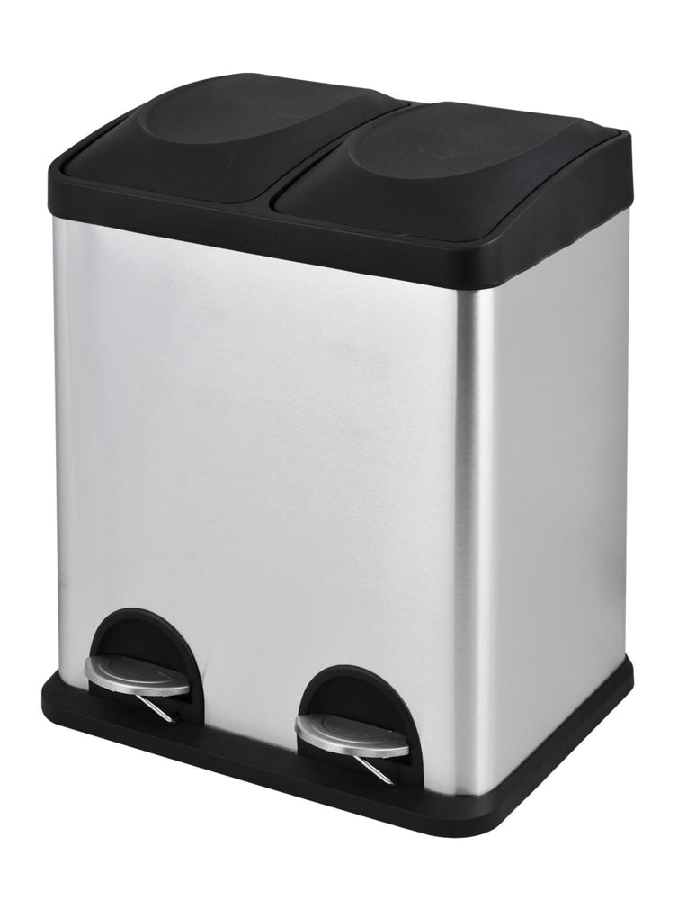 Stainless Steel Rectangular 2-Compartment Garbage Can, 2 x 15-L