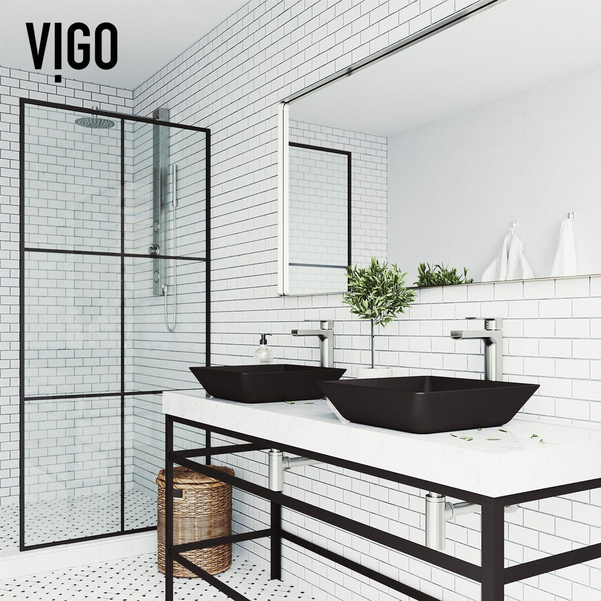 Roma Glass Square Vessel Bathroom Sink/Basin with Rounded Edges & Deep Bowl, Black