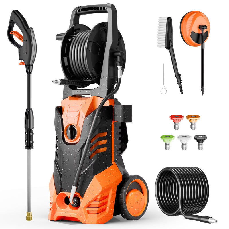 Electric Pressure Washer, 3800PSI 2.6 GPM Power Washer Machine with Hose Reel,4 Quick Connect Nozzles, Foam Cannon, for Cars, Patios, and Floor... B9658