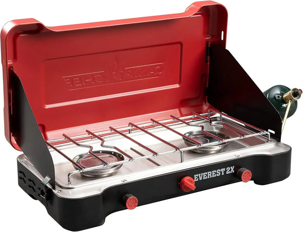 Camp Chef Mountain Series Everest 2X - High Output Two-Burner Camp Stove - Lid Doubles as Windscreen - Portable Cooking Stove - For Outdoor Cooking - 20,000 BTU Burners - 215 Sq In Cooking Area I2005