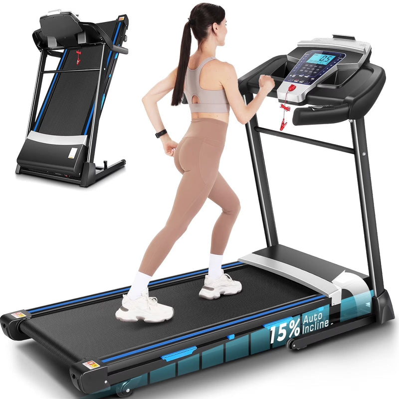 ANCHEER Folding Treadmill with 15% Auto Incline,3.25HP Ultra-silent Motor, Speed Range of 0.6~10MPH,300lb Capacity, APP Wireless... D4826