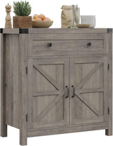 Coffee Bar Cabinet, Kitchen Storage Cabinet, Modern Farmhouse Buffet Sideboard with Drawer and Adjustable Shelf, Barn Door Accent Cabinets for Kitchen, Dining Room, Entryway, White
