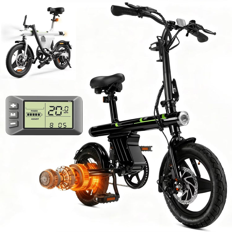 14 in Electric Bike for Adults,500W Folding E-Bike,Electric Commuter Mini Bikes,Electric Bicycles with 36V Removable Battery,Black A9217