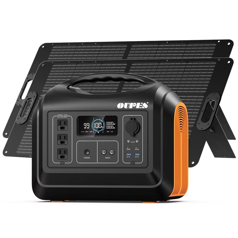 OUPES 1800W 1488Wh Portable Power Station with 2x100W Solar Panel,Solar Generator for Outdoor Camping,Home Backup,Emergency,RV V8650