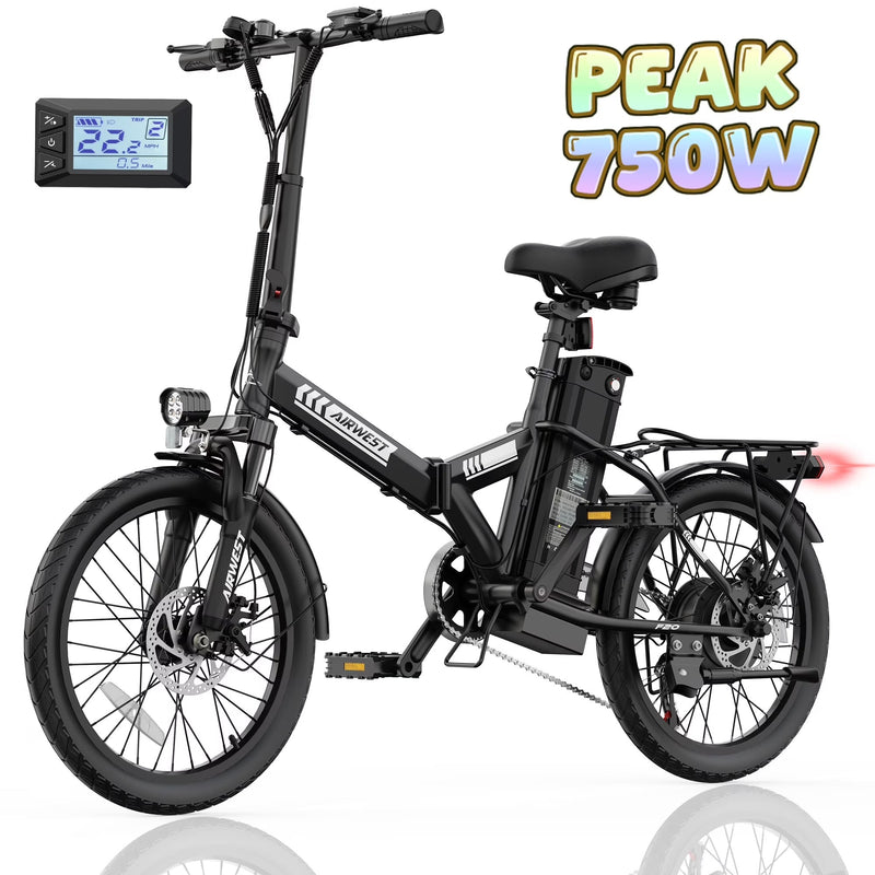 AIRWEST 20 in Foldable Electric Bike for Adults, Compact Commuter eBike with 500W Motor 750W Peak, Removable 48V 7.8Ah Battery, 50 Miles PAS... P9846