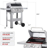 Grills 4-Burner Liquid Propane Gas Grill, Silver Stainless Steel Grill Outdoor Patio Garden Barbecue Grill with Clearview Lid and One Foldable Shelf, Mesa400MF