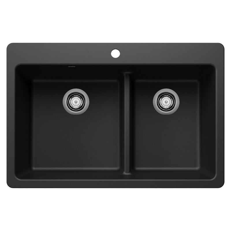 Dual Mount Kitchen Sink with Low Divide, Black, 33-in E2962