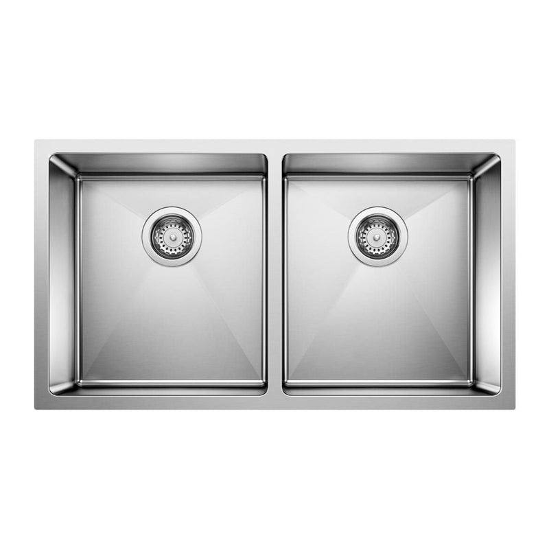 Quatrus R15 32-in 50/50 Double Bowl Undermount Stainless Steel Kitchen Sink H6445