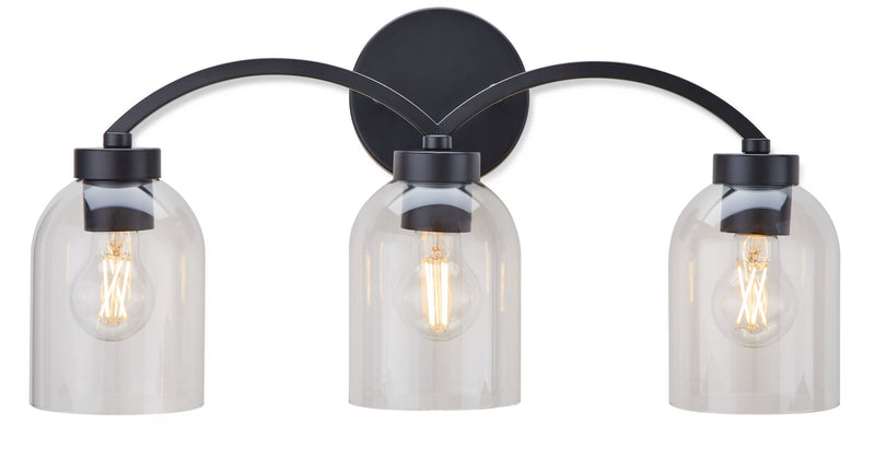 Bentbrook 3-Light Vanity with Glass Shade, Black R1856