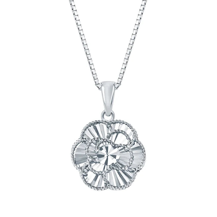 Diamond Cut Floral Pendant in White Gold V8976