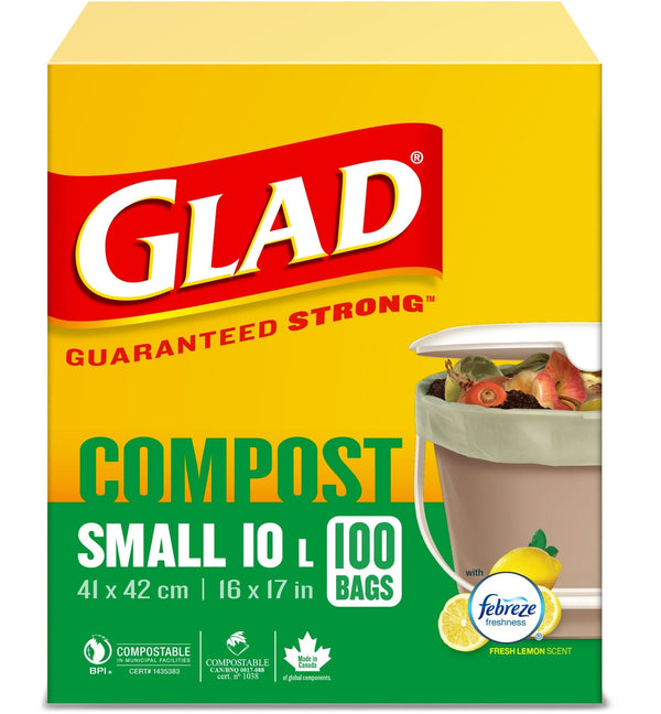 Small 100% Compostable Lemon Scented Food Waste Bags, 100-pk, 10-L M9813