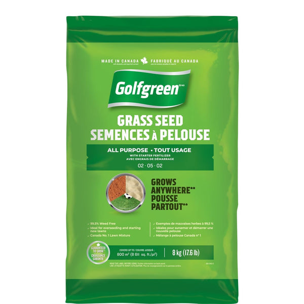 All Purpose Grass Seed with Starter Fertilizer, Weed-Free, 2-5-2, 8kg A6509
