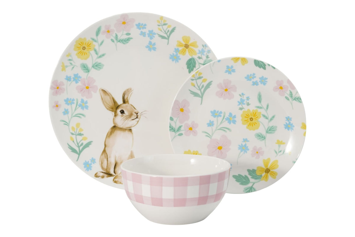 & Co Spring Bunny Porcelain Dinnerware Set, Serves 4, 12-pc, Spring Floral