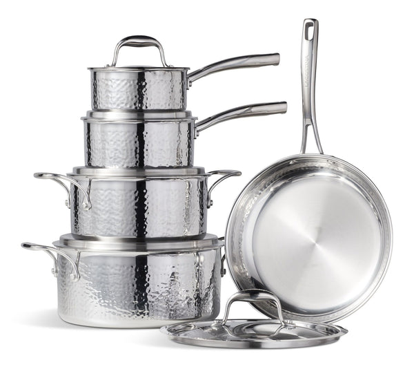 3-Ply Hammered Stainless Steel Cookware Set, 10-pc O4167