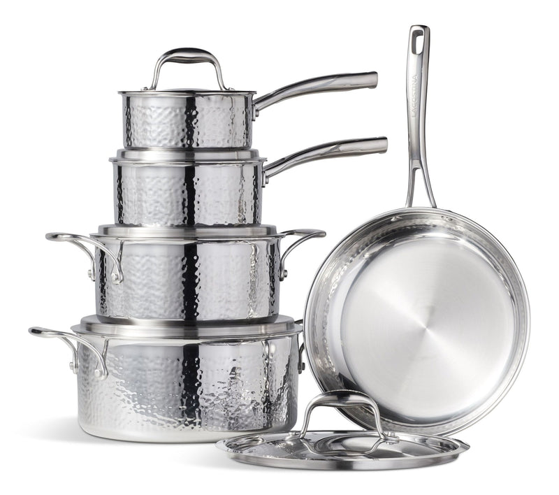 3-Ply Hammered Stainless Steel Cookware Set, 10-pc O4167