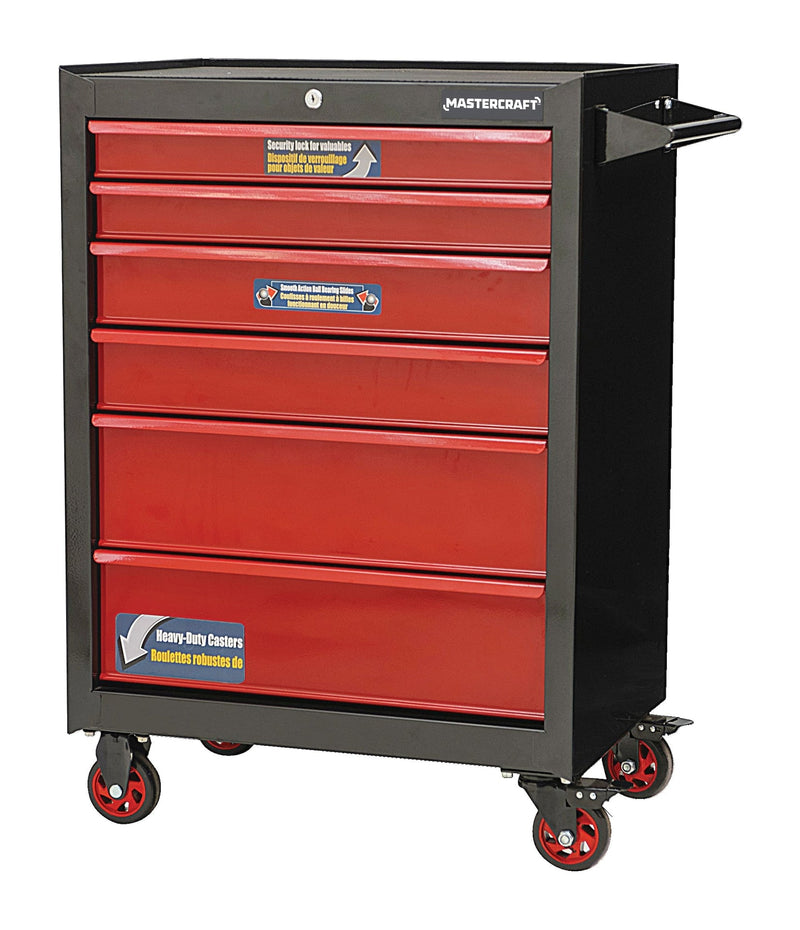 Rolling Tools Storage Cabinet with 6 Drawers, Black&Red, 26-in S8506