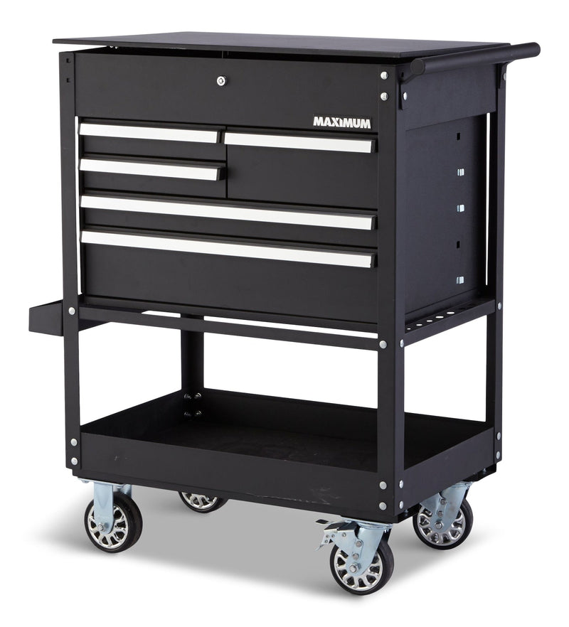 Rolling Mechanics Tool Cart with 5 Drawers, Black, 30-in H4601