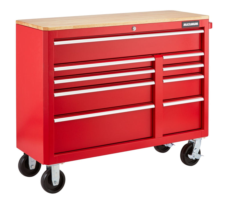 Tool Storage Cabinet, Built-In Power Bar with USB, 9-Drawer, 47-in, Red A2946