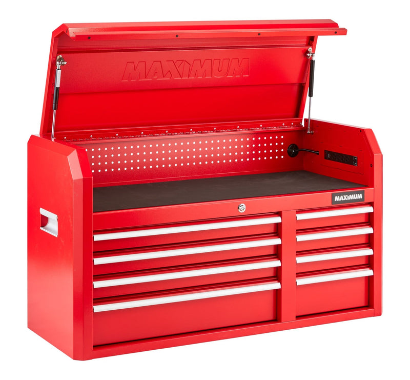 Tool Storage Chest, 8-Drawer, Built-In Power Bar with USB, 47-in, Red J5052