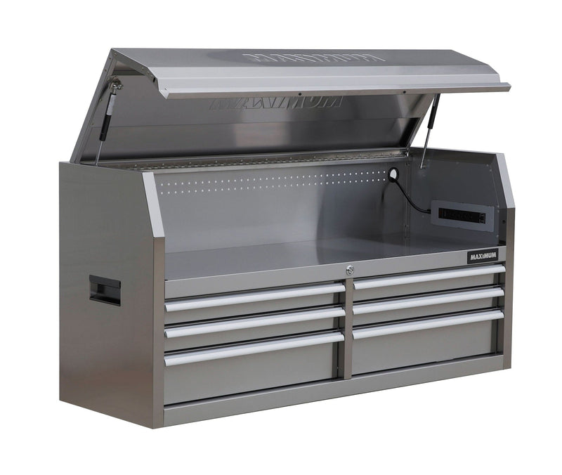 Tool Storage Chest with 6 Drawers, Powerbar with USB, Stainless Steel, 56-in W6489