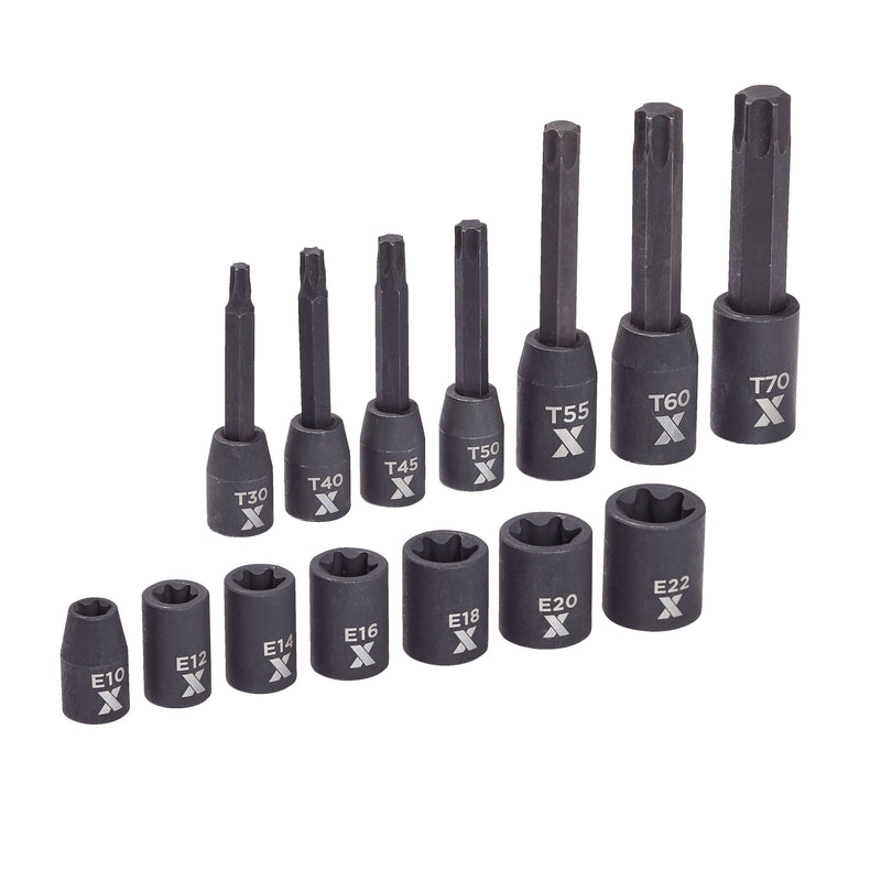 Star-drive & E-Star-drive Impact Bit Socket Set, 14-pc, SAE/Metric U7668