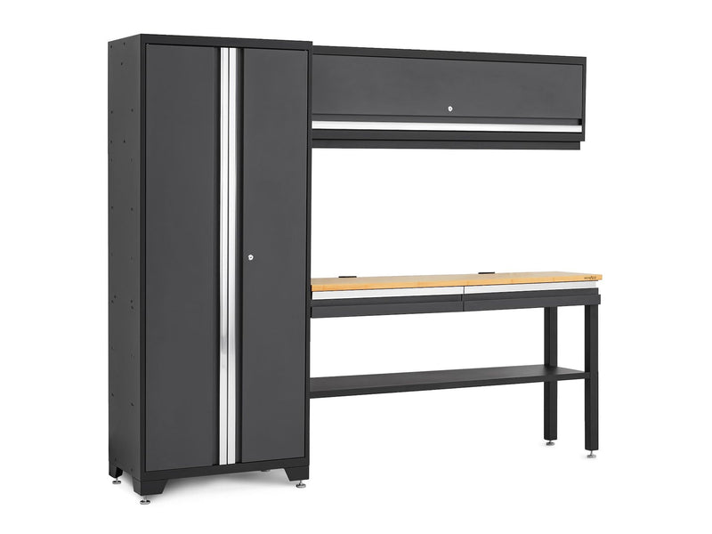 Bold 3.0 Series All-in-One Lockable Steel Garage Cabinetry Set with Bamboo Top, Grey, 90-in x 18-in x 72-in, 4-pc F4366