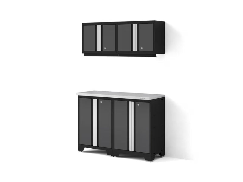 Bold 3.0 Series All-in-One Lockable Steel Garage Cabinetry Set with Stainless Steel Top, Black/Grey, 48-in x 18-in x 76.75-in, 5-pc O2809