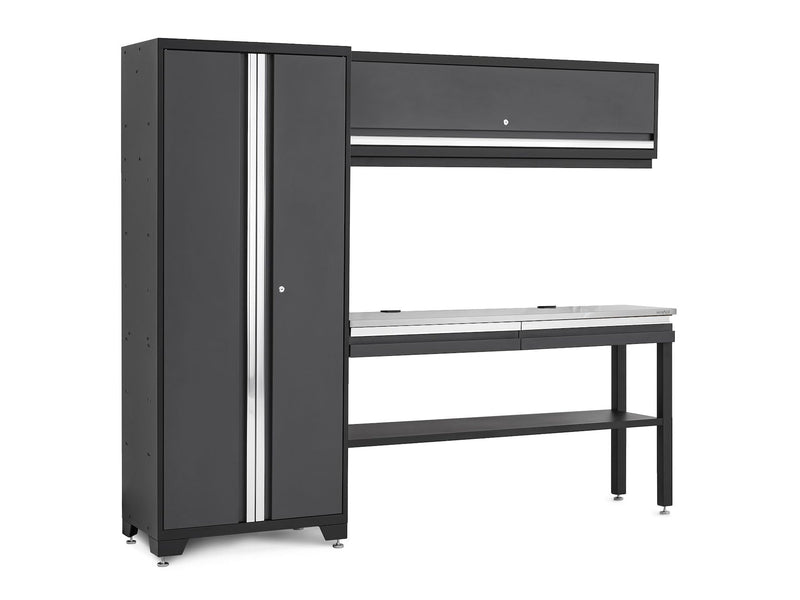 Bold 3.0 Series All-in-One Lockable Steel Garage Cabinetry Set with Stainless Steel Top, Grey, 90-in x 18-in x 72-in, 4-pc I2693