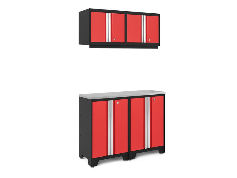 Bold 3.0 Series All-in-One Lockable Steel Garage Cabinetry Set with Stainless Steel Top, Black/Red, 48-in x 18-in x 76.75-in, 5-pc K5232