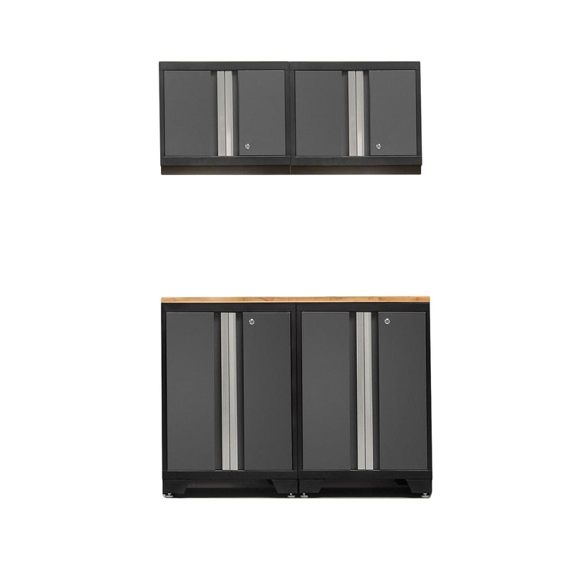 Bold Series Lockable 24-Gauge Steel Garage Cabinetry Set with Bamboo Top, Black/Grey, 48-in x 18-in x 76.75-in, 5-pc V6308