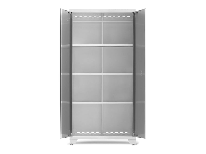 Bold Series Lockable 24-Gauge Steel RTA Storage Locker with 3 Shelves, Platinum/White, 36-in K9716