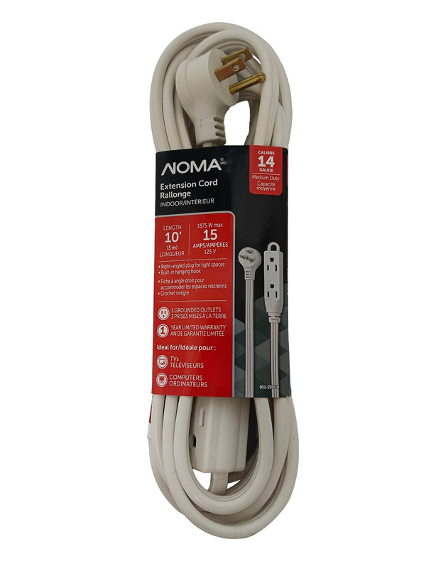 14/3 Indoor Extension Cord with Right Angle Plug, 3 Grounded Outlets, White W4493