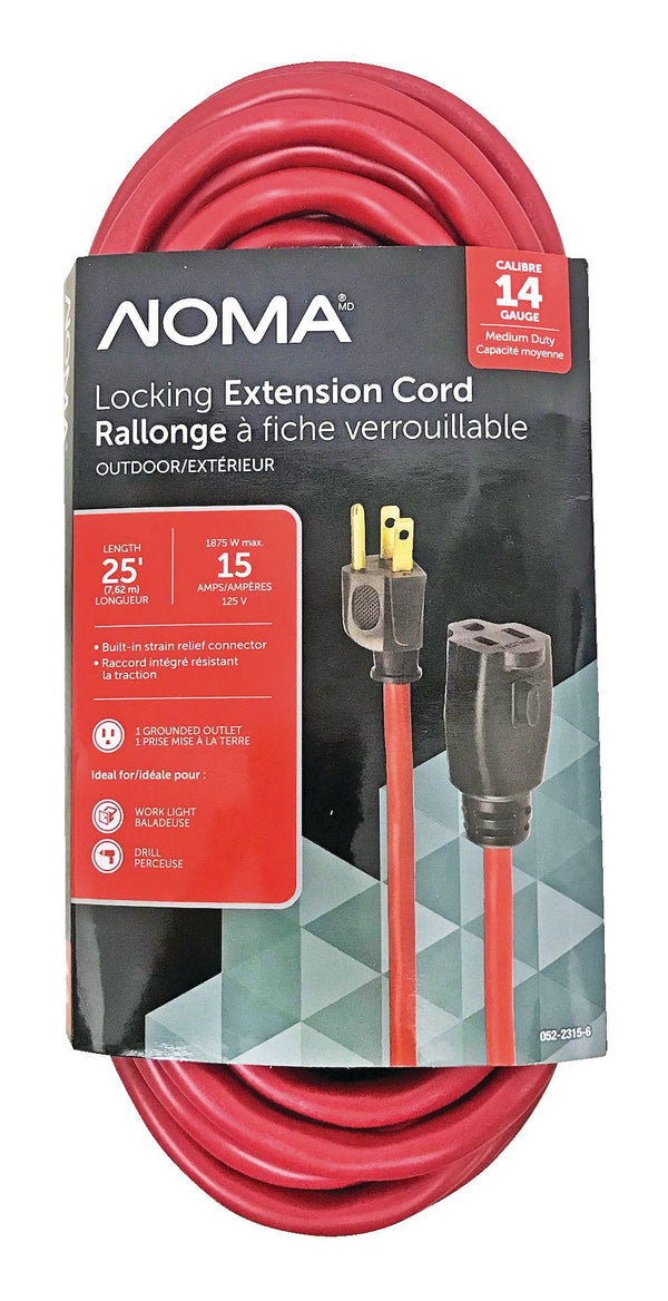 14/3 Outdoor Extension Cord with Grounded Outlet & Locking Connector, Red F1035