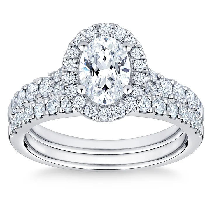 Oval Cut and Round Brilliant Diamond Halo Wedding Set (1.85 ctw) P0207