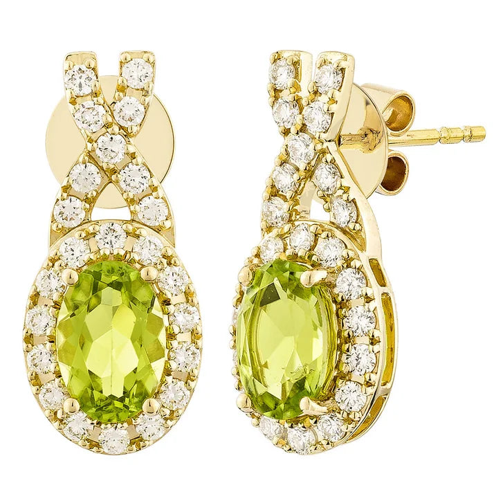 Oval Shaped Peridot and Diamond Earrings (0.30 ctw) T2807