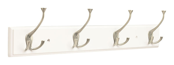 Stainless Steel 4-Tri Hook Rail, White/Silver, 27-in D0819