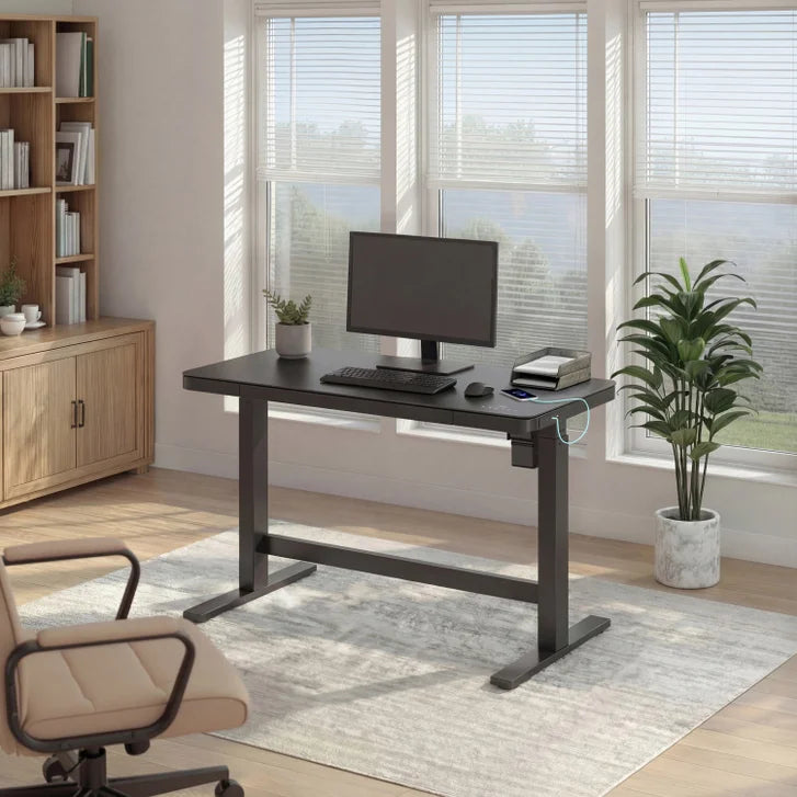 Tresanti Tessa 119.4 cm (47 in.) Adjustable Height Desk with LED Lighting, Black V5870