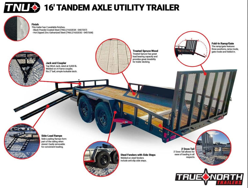 83-in x 16-ft Tandem Axle Utility Trailer, Black W3994