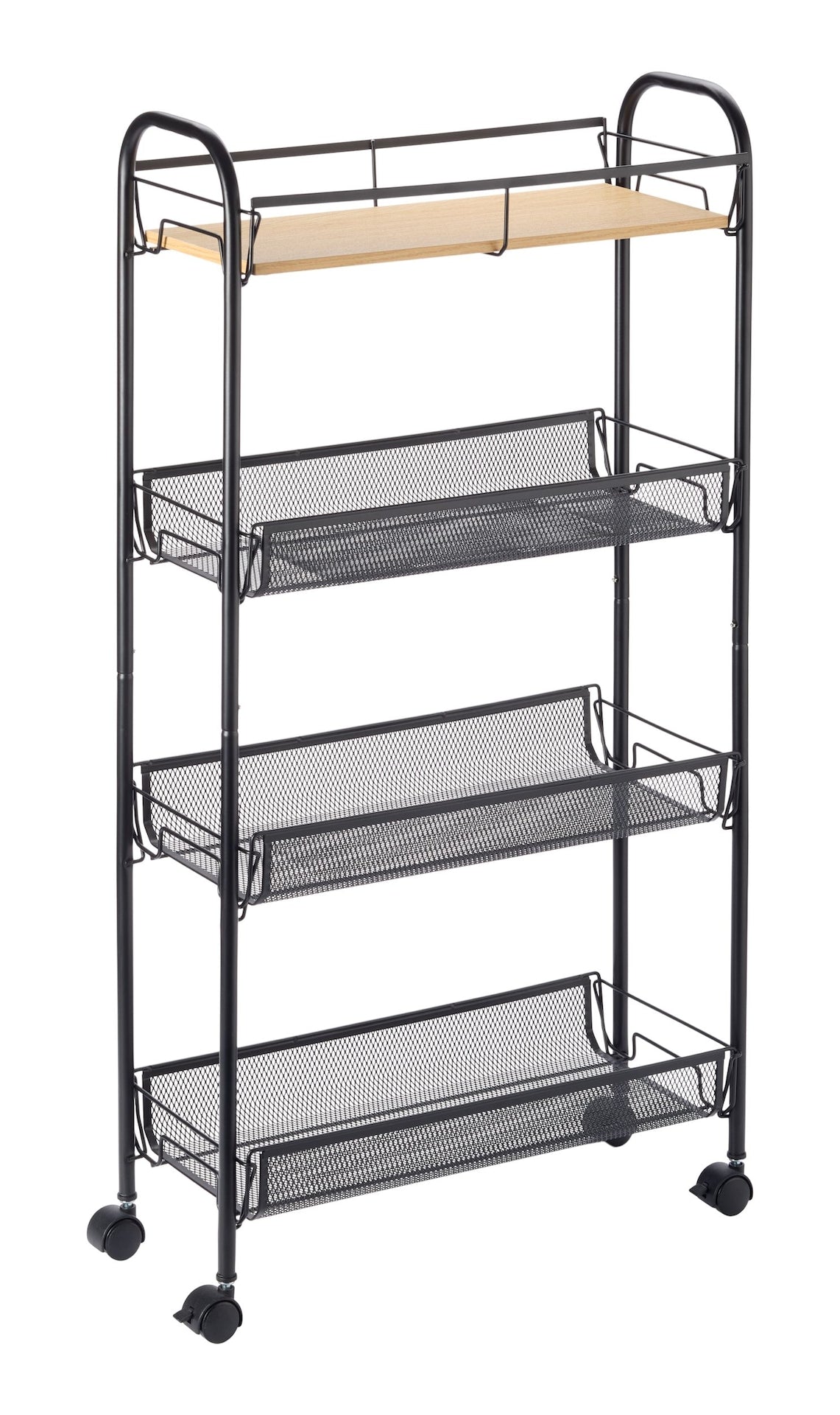 4-Tier Open Mesh Wire Slim Storage Cart, Black, 17.2x32.6-in