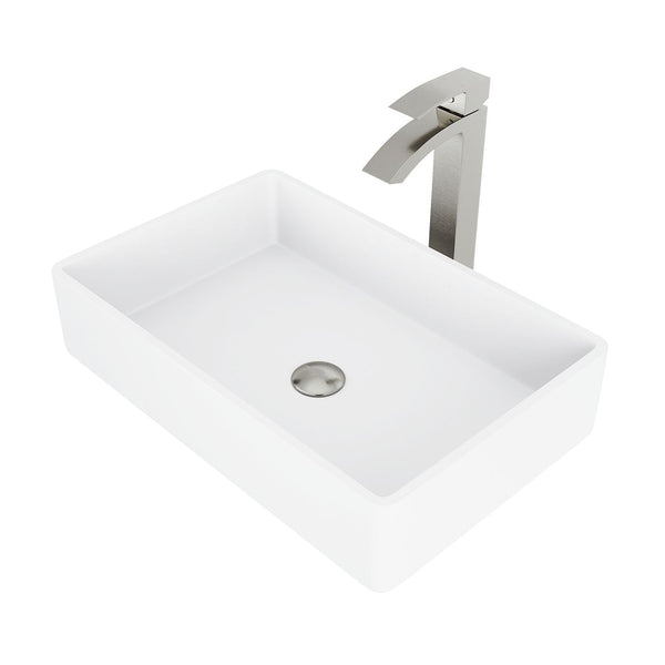 Magnolia White Bathroom Sink/Basin Set with Duris Faucet and Rectangular Composite Vessel O2625